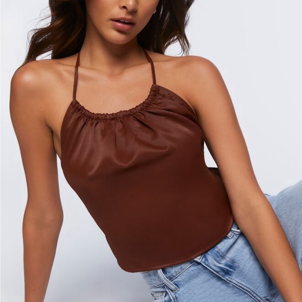 Forever 21 satin Tback halter top chocolate nwt‎